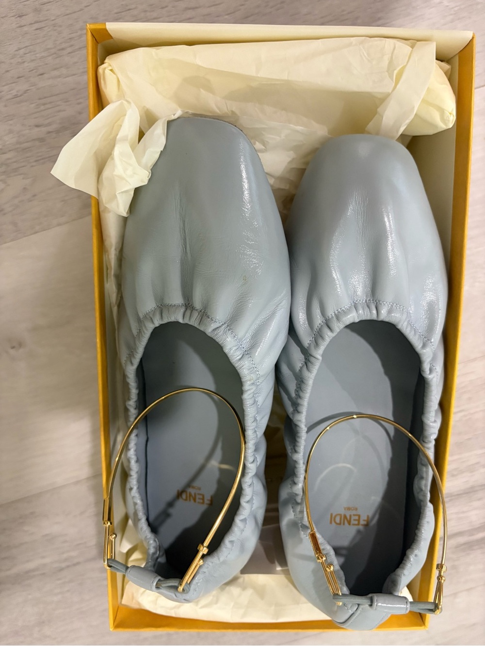 Fendi Pale Blue Leather Ballerina Flat with Gold Hoop - Picture 3 of 10